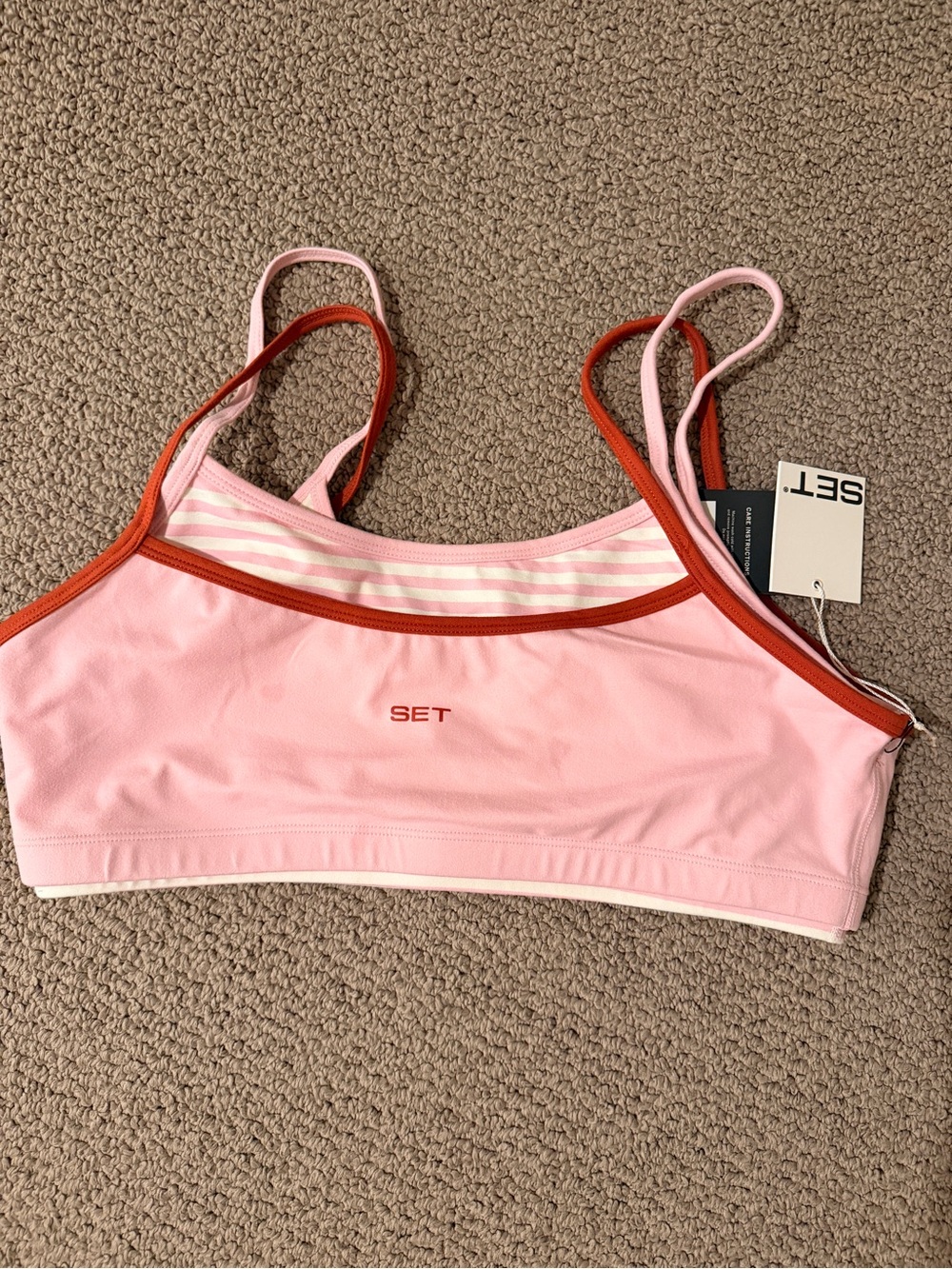 Pink & Rust Trim Women's sports bra